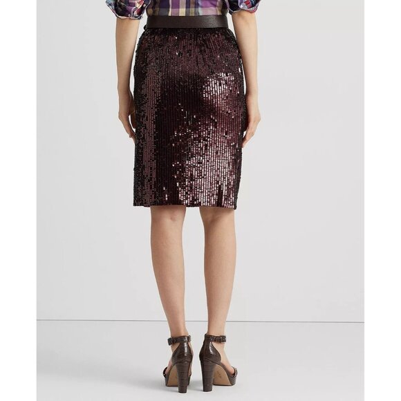 LAUREN RALPH LAUREN Women Sequined Tulle Pencil Skirt burgundy Size 18 MSRP $295 - Picture 4 of 5